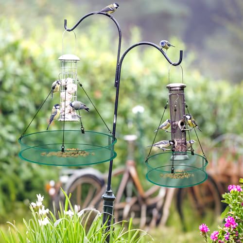 2 Pack Bird Seed Catcher for Outdoor Feeders, 24in & 16in Adjustable Hanging Trays with 4in Anti-Spill Height, Hanging Hoop Bird Seed Catcher Tray for Hummingbird Feeders Outdoor Garden Accessories