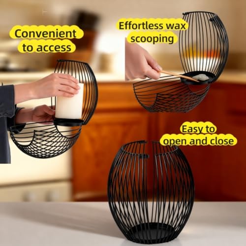 3-Piece Black Candle Holder Set – Modern Metal Wire Black Candlestick Holders for Pillar Candles, Decorative Round Cage Candle Lanterns for Table, Shelf, or Home Décor