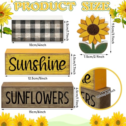 Yuntau 4 Pcs Sunflower Decorations Sunflower Wooden Sign Sunshine Table Centerpiece Summer Tiered Tray Decor Decorative Faux Book Stack Block for Coffee Table Fireplace Mantel Floating Shelf - style: Sunflower