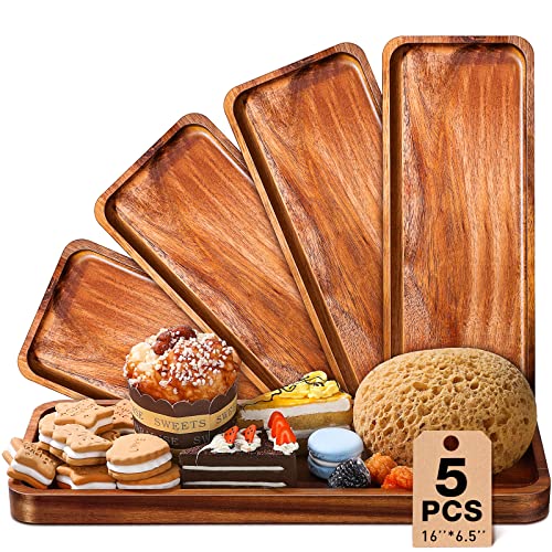 Roowest 5 Pack Solid Acacia Wood Serving Trays for Laser Engraving Rectangular Wooden Board for Food Appetizer Serving Tray Plates for Vegetables Fruit Cheese Housewarming Gifts(16 x 6.5 Inch) - size: 16 x 6.5 Inch