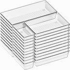 Criusia 30 Pack Large Clear Plastic Drawer Organizer Bins - Acrylic Kitchen Drawer Organization and Storage Dividers for Utensils Gadgets, Office Bathroom and Vanity Organizer for Makeup Accessoires - size: 30 Pack