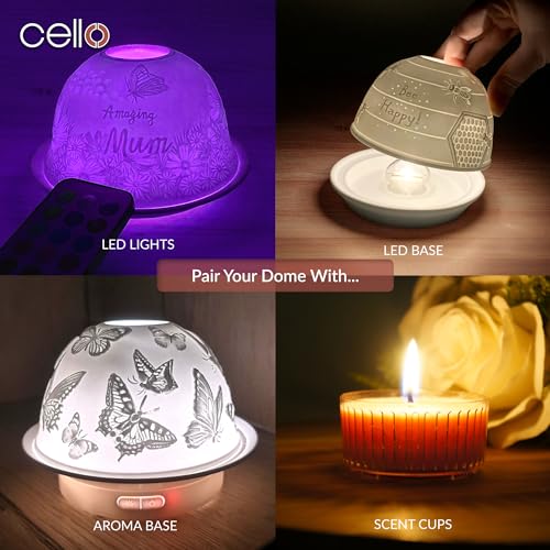 Cello Porcelain Tealight Holder Dome - Highland Stag Design with 3D Projection Image & Message Scented Unscented LED Candle Wax Warmer Animal Nature Deer Gifts Ornament Home Birthday Easter Present