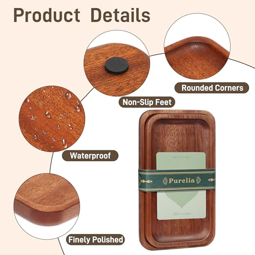 Solid African Ebony Wood Tray Set, 2-Pc Handmade, 9"x5.1" & 8.5"x4.5", for Bathroom Counter Organization, Vanity Tray, and Charcuterie Board, to Neatly Hold Candles, Perfume, and Jewelry