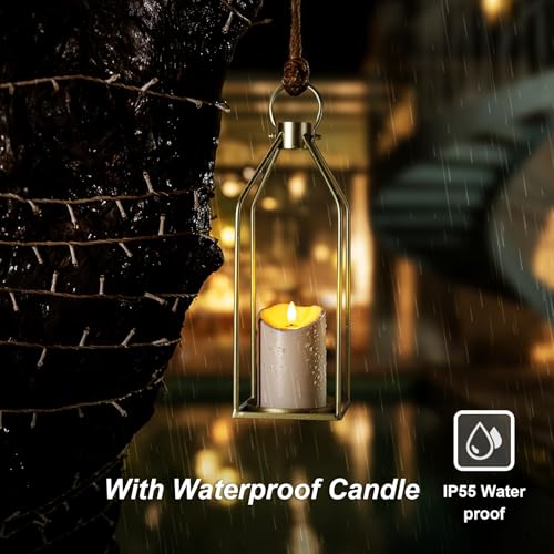 Homemory Modern Farmhouse Lantern Decor with Waterproof Flameless Candle & Remote Timer, 2PCS Gold Metal Candle Lantern Decorative for Outdoor Indoor Home Living Room Patio Porch Table (Gold) - color: Gold