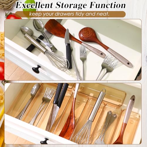 Maitys 12 Pcs Clear Drawer Organizer 9 x 3 x 2 Inches Plastic Rectangle Trays Makeup Vanity Storage Bins and Kitchen Drawers Dividers for Office Desk Silverware Kitchen Utensils(Champagne) - color: Champagne, size: 9 x 3 x 2 Inches