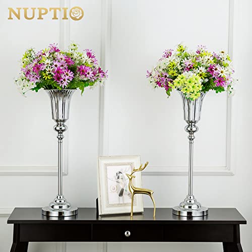 NUPTIO Flower Vase Centerpiece Wedding: 2 Pcs 26.7" Tall Silver Stand Metal Trumpet Vases for Wedding Party Table Decoartions - color: Silver, size: 2 x M