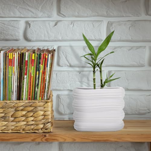 Howard Elliott Collection Hirst White Ceramic Vase with Ripple Texture, Modern Abstract Decorative Flower Vase for Weddings, Floral Arrangements and Home Decor, Small Size, 8 x 8 x 6.5 Inch - size: 6.5"L x 8"W