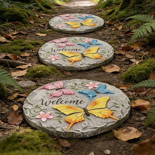 Butterfly Garden Stepping Stones Outdoor - Decorative Cement Pathway Pavers with 3D Butterfly Design Lawn Garden Décor Unique Gardening Gift for Grandma 0.75 * 10 * 10 Inch - color: Yellow3
