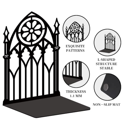 Gothic Gate Book Shelf Decorative Bookends for Shelves, Book Ends for Heavy Books, Metal Bookends for Desk Organizer, Office Library Decor Decorative Books for Home Decor - style: Gothic Gate