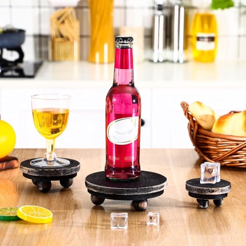 Amyhill 3 Pcs 5/4/3 Inch Wooden Risers for Display Wood Pedestal Stand Mini Tray Stand Round Wooden Pedestal Holder Rustic Riser for Decor Tiered Tray Decor Home Kitchen(Black) - color: Black, size: 5/4/3 Inch