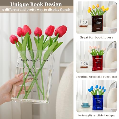 Puransen Clear Book Flower Vase - Floral Bookshelf Decor, Acrylic Flower Holder & Space-Saving Organizer, Modern Home Office/Study Desk Minimalist Aesthetic (Not Including Flowers) - color: Clear - B