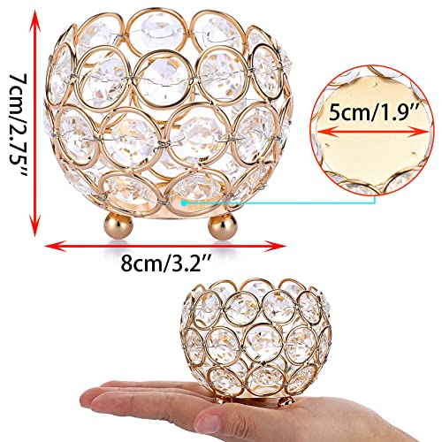 OwnMy Set of 4 Crystal Bowl Tealight Holders Small Round Votive Candle Holders, Gold Crystal Tea Light Candle Lanterns Candle Stands for Dining Table Centerpieces Wedding Decors - color: Gold
