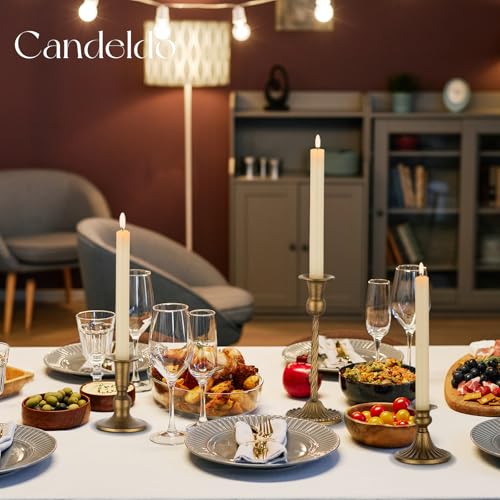 Candeldo Gold Candlestick Candle Holders: Tall Taper Candles Stick Holder Wedding Decor Set of 10 Dinning Table Centerpiece Vintage Metal Candle Stand - color: Vintage Gold