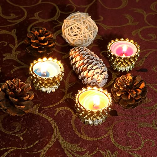 OwnMy 6 PCS Metal Lotus Ghee Oil Lamp Holder Gold Lotus Tea Light Candle Holders Set, Altar Diya Butter Lamp Holders Candle Centerpieces for Diwali Puja Pooja Decoration