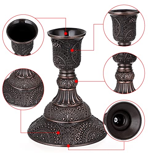 OwnMy Set of 2 Elegant Taper Candle Holders Vintage Metal Taper Candlestick Holders, 4 Inch Tall Taper Candle Stands Decorative Taper Candelabra Set for Dining Table Centerpieces Wedding, Red Bronze - color: Red Bronze