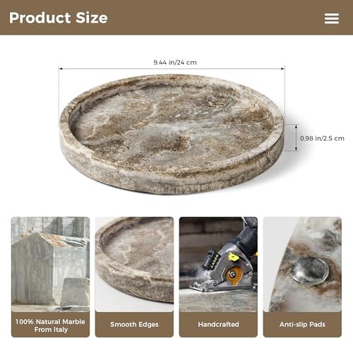 Round Marble Vanity Tray, Gray Travertine,Natural Marble Stone Decorative Tray for Counter, Bathroom, Kitchen, Dresser, Nightstand or Coffee Table, Home Decor(NS024) - color: Gray Travertine