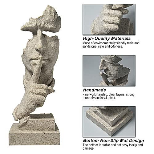 fazhongfa Thinker Statue - Silence is Gold Modern Decor Creative Abstract Art Figurine Resin Sculptures Decoration Room Home Study Office for Men Desktop Ornament (Sandstone) - color: Sandstone