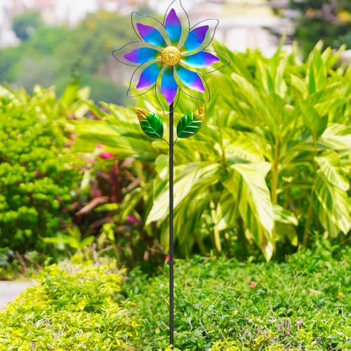 14'' Wind Spinners Outdoor, Flower Kinetic Wind Sculpture & Spinners, Metal Wind Spinners for Yard Garden Patio Decor (Purple) - size: 14'' Purple