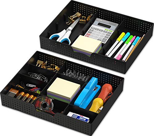 Simple Houseware Drawer Organizer Tray with 9 Adjustable Compartments, 2 Packs, Black - color: Black, size: 2 Pack
