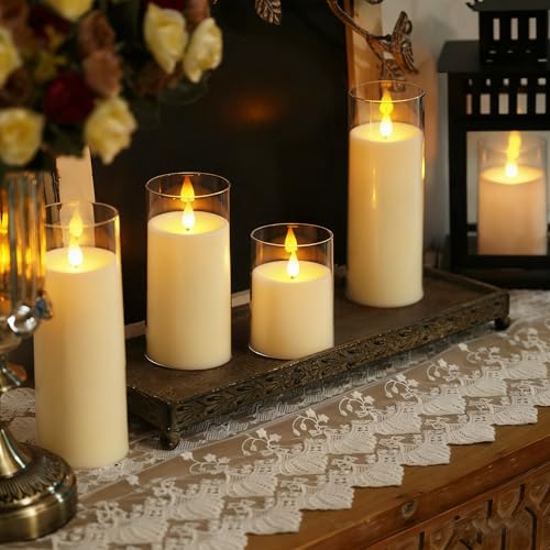 Homemory Ivory Flickering Flameless Candles, Battery Operated Acrylic LED Pillar Candles with Remote Control and Timer, Set of 9 - color: Ivory, 9Pack