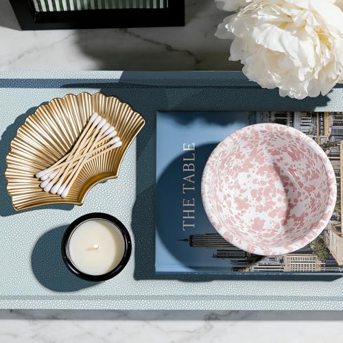 2 Pack Large Ottoman Tray Shagreen Decorative Tray Serving Tray with Acrylic Gold Handles, Ice Blue Vegan Leather Coffee Table Tray for All Occations Home Decor - color: Light Aqua, size: 2 Pack, L(19.7" x 12" x 2") M(17.7" x 10.2" x 2")