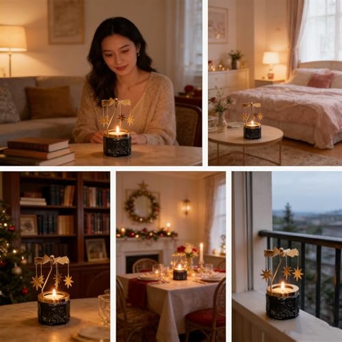 kingnero Lavender Scented Candle Carousel Rotary Candle Holder Spinning Tea Light Birthday Gifts for Women, Mom, Wife, Girlfriend, Sister, Female Friends, (North Star) - color: North Star