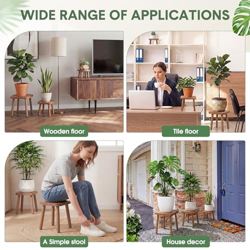 Pinkunn 3 Pcs Wood Plant Stand Indoor Plant Stand for 3-12 Inch Pots Mid-century Modern Plants Stool Plants Pot Holder Home Decor for Balcony Living Room Office Courtyard Detachable(Square Style) - style: Square Style