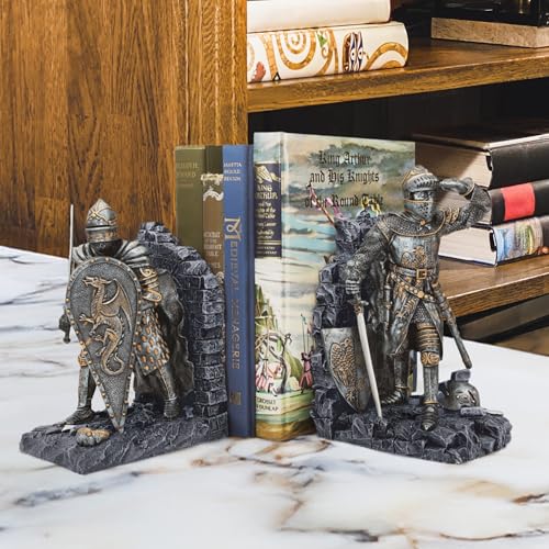 Design Toscano Arthurian Knight Bookends,Grey Stone,8 Inch, Set of Two - style: Arthurian Knight