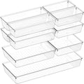 Criusia 11 PCS Clear Plastic Drawer Organizer Set - 5 Large Size Versatile Kitchen and Bathroom Organizer Trays, Non-Slip Storage Bins for Makeup, Utensils, Tool and Office Desk - size: 11PACK