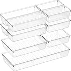 Criusia 11 PCS Clear Plastic Drawer Organizer Set - 5 Large Size Versatile Kitchen and Bathroom Organizer Trays, Non-Slip Storage Bins for Makeup, Utensils, Tool and Office Desk - size: 11PACK