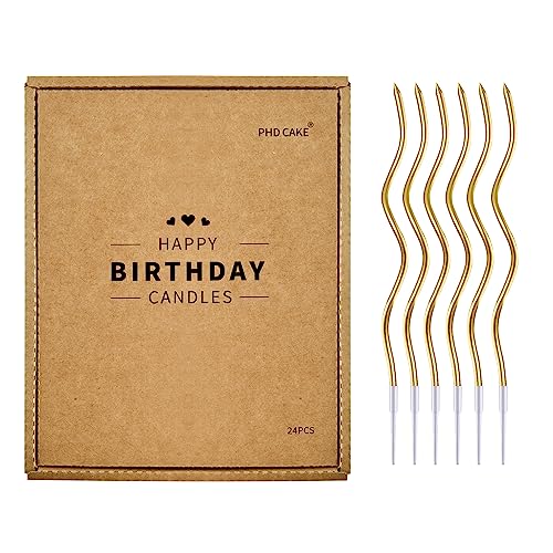 PHD CAKE 24-Count Gold Spiral Long Thin Metallic Birthday Candles, Cake Candles, Birthday Parties, Wedding Decorations, Party Candles - color: Gold