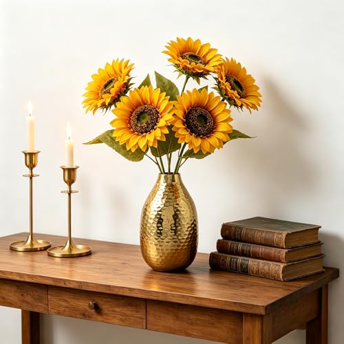 Hosley's 8.75" High Gold Finish Hammered Metal Vase. Ideal Gift for Floral Arrangements Weddings, Special Events, Aromatherapy,Spa, Reiki, Meditation O4 - color: Gold 5
