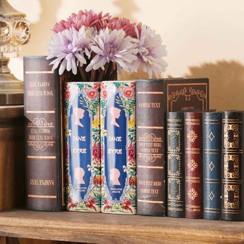 Ceramic Book Vase Flowers - 8 "Watertight and Leak-Proof Vases, Aesthetically Decorated Rooms, Perfect Bookshelves, Bedroom, Office and Home Decor, Lovely Gift Book Lovers - color: Forest