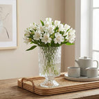 Goaste 3 Pack Embossed Big Base Vase, 7" Crystal Glass Vase, Hydroponic Green Plant Vases, Transparent Flower Vases with Ribbed Pattern for Wedding, Dining Table Centerpieces, Home Decor, Office