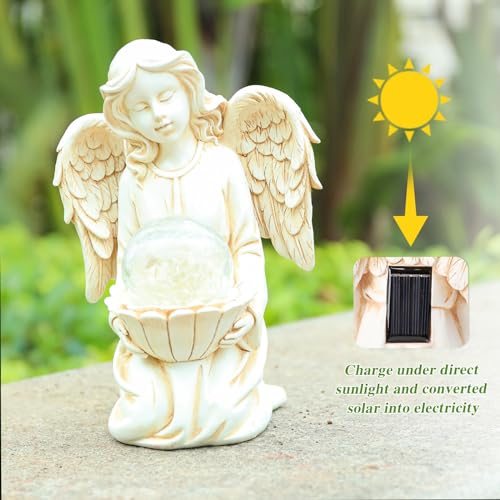 Angel Statue Outdoor Decor, Angel Gardening Gifts with Solar LED Lights - style: Lotus