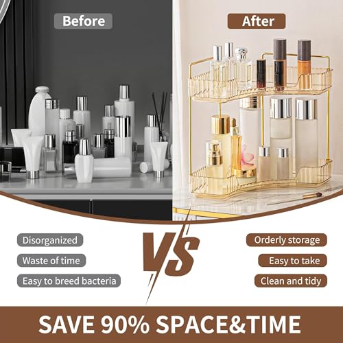 YCIA&DONE Corner Bathroom Counter Organizer, Makeup Organizer for Vanity, Skincare Cosmetic Perfume Tray, Corner Countertop Shelf Rack Storage for Bathroom Kitchen 2 Tiers (Amber Gold) - color: Yellow, size: 2-Tier