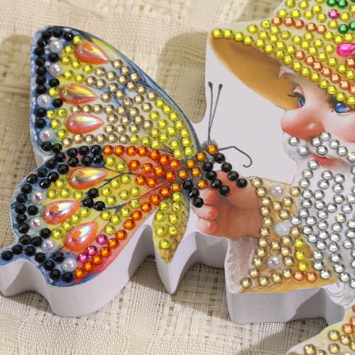 Butterfly Gnome Tabletop Diamond Art Painting - DIY Diamond Art Kits for Adults Figurines Special Shaped Rhinestone Gem Art Statues, 5D Painting with Diamond Dots Sculpture Ornaments for Beginner - color: Q019