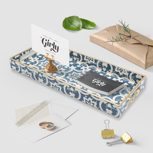 Bathroom Vanity Tray for Countertop, Small Plastic Toilet Tank Tray Versatile Storage & Organization Tray for Makeup, Perfume, Desk, Kitchen, Candles, 13.7"x6"x1.4", 35Boho1 - color: 15multi1