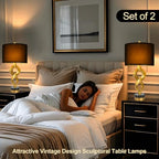 Sculptural Table Lamp Set of 2 for Bedroom, 26” Gold Leaf Farmhouse Bedside Lamps for Living Room, Pull Chains Switch Rustic Nightstand Lamp Marble Base with USB for Home Room Decor (Bulbs Included) - size: 26 inches Gold Leaf -032