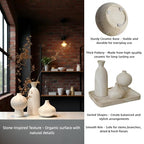 White Ceramic Vase Set of 3 in Beige, Modern Aesthetic Stone-Look Textured Pottery Vases for Shelf & Bookshelf Home Decor, Neutral Minimalist Decorative Vases for Flowers & Pampas Grass