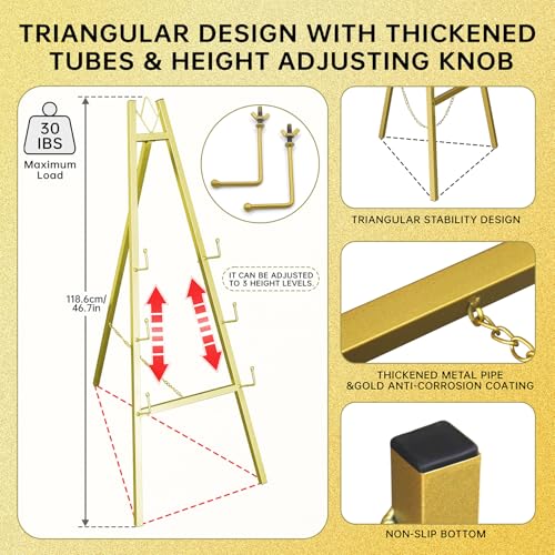 Gold Easel Stand for Wedding Signs,No Assembly Needed-46.7' Heavy Duty Adjustable Wedding Easel with Tool-Free Knobs&Adjustable Chains, Fits Welcome Signs, Posters, Paintings, Events & Art Displays