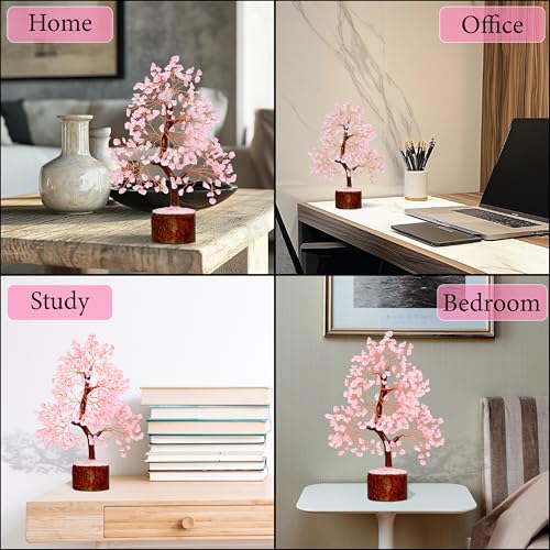 ZENFULSTONE Rose Quartz Crystal Tree of Life for Love & Healing Décor for Home and Office | Handmade Bonsai for Emotional Support & Harmony as Symbol of Piece for Loved Ones - color: Rose Quartz Copper Wire