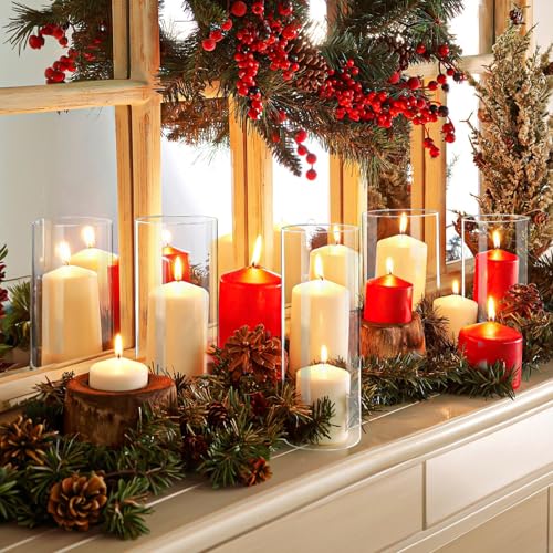 Humicane Candle Holder,Open Ended Glass Candleholder Multiple Size Choices,Clear Cylinder GlassCandle Holder for Wedding Centerpieces,Home Decor(3pcs:8x4", 3pcs: 8x3.5") - size: 4''×8''H 6PCS