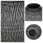 7" Short Rustic Vase with Geometric Linear Striations, Round Ceramic Vase Suitable for Leaves Stems & Flowers, Low-Profile & Cool Tone Style, Chunky, Small & Dark Grey - color: 7" Dark Grey