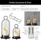 5"&4" Metal Candle Holder with Handmade Glass Dome in Brass & 2 Timer Candles, Set of 2 Versatile Hurricane Glass Candle Holders for Pillar Candles & Plants - color: Black
