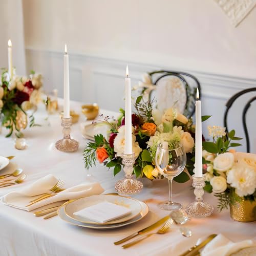 Glass Candlestick Holder,Striped Taper Candle Holders,Set of 6 Candle Stand for Table Centerpieces, Home Decor,Weddings,Festival and Parties (Amber Stripe Pattern) - color: Amber Stripe Pattern