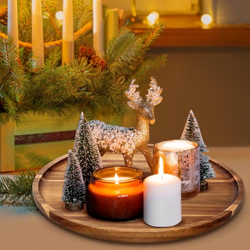 Acacia Round Wood Tray Decorative Serving Trays for Ottoman Coffee Table Candle Holder Tray Kitchen Counter Island Accents Home Decor Circle Circular Wood Centerpiece Trays for Dining Room Table - color: Acacia Wood, size: 12"