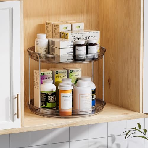 LAMU 2 Pack 2 Tier Lazy Susan Turntable Organizer 10.6'' Rotating Spice Rack Organization for Cabinet, Kitchen, Pantry, Countertop, Bathroom, Vanity, Medicine Cabinet Organizer, Grey - color: Gray, size: 10.6in 2 Pack