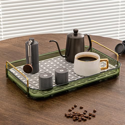 Seoneiro Whiskey Tray, Glass Cup Rack, Mug Holder, Coffee Cup Organizer, Bathroom Countertop with Drain Board Wine Glass Decorative Organizer, Food Tray, Kitchen Spice Rack - color: Dark Green-1