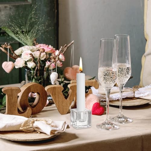 18 PCS Square Glass Taper Candle Holder for Candlesticks Holders Glass Candle Holder for Table Centerpiece Crystal Candle Holders Clear Candlestick Holder for Wedding Party